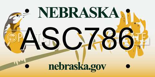 ASC786 Nebraska License Plate