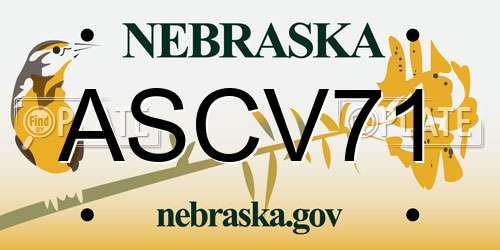 ASCV71 Nebraska License Plate
