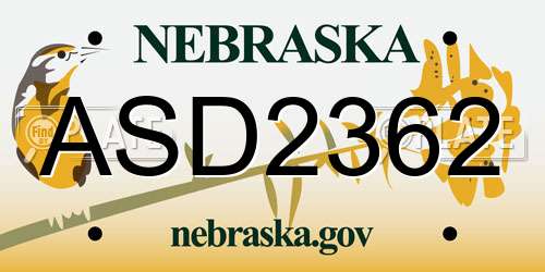 ASD2362 Nebraska License Plate