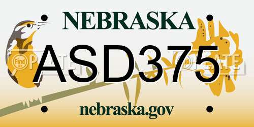 ASD375 Nebraska License Plate