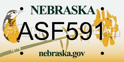 ASF591 Nebraska License Plate