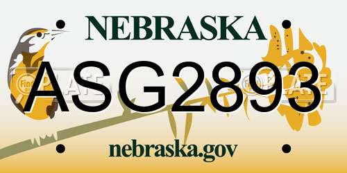 ASG2893 Nebraska License Plate