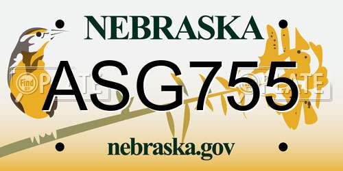 ASG755 Nebraska License Plate