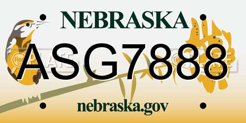 ASG7888 Nebraska License Plate