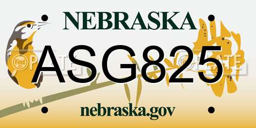 ASG825 Nebraska License Plate