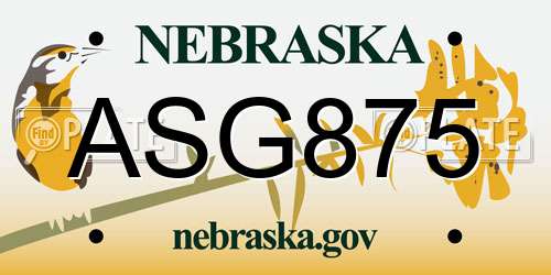 ASG875 Nebraska License Plate