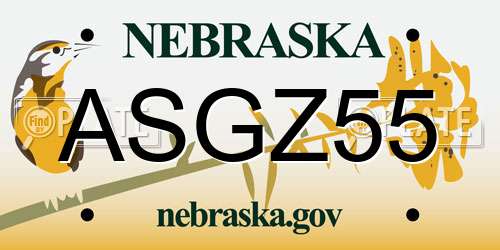 ASGZ55 Nebraska License Plate