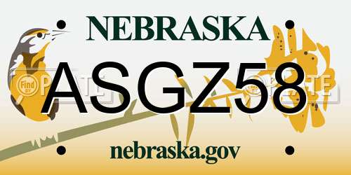 ASGZ58 Nebraska License Plate