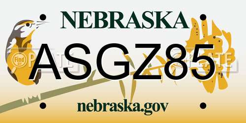 ASGZ85 Nebraska License Plate