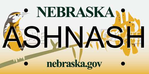 ASHNASH Nebraska License Plate