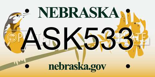ASK533 Nebraska License Plate