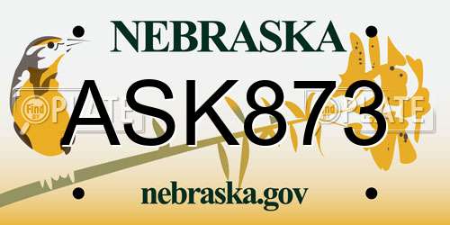 ASK873 Nebraska License Plate