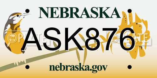 ASK876 Nebraska License Plate