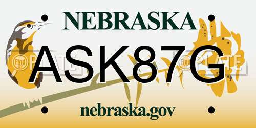 ASK87G Nebraska License Plate