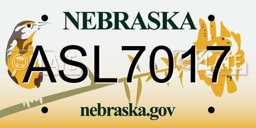 ASL7017 Nebraska License Plate