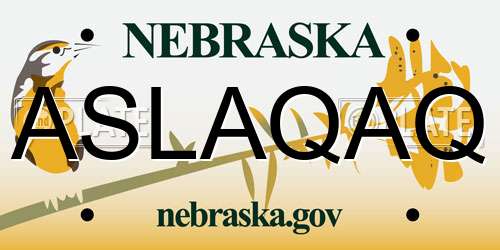 ASLAQAQ Nebraska License Plate