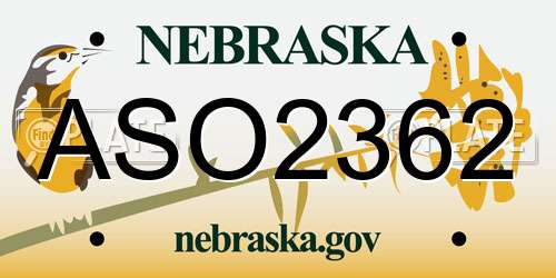 ASO2362 Nebraska License Plate