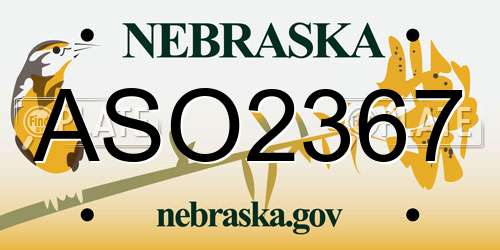 ASO2367 Nebraska License Plate