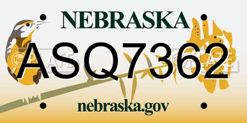 ASQ7362 Nebraska License Plate