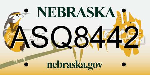 ASQ8442 Nebraska License Plate