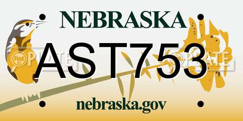 AST753 Nebraska License Plate