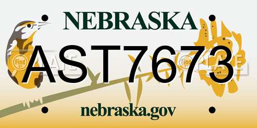 AST7673 Nebraska License Plate