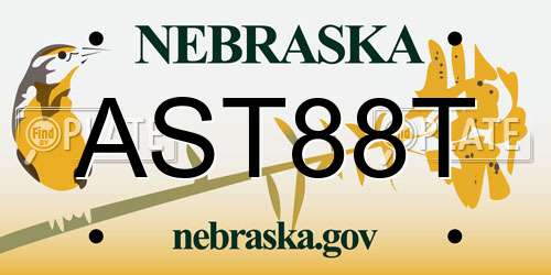 AST88T Nebraska License Plate