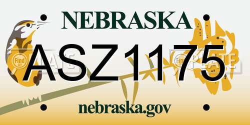 ASZ1175 Nebraska License Plate