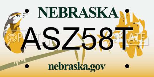 ASZ58T Nebraska License Plate