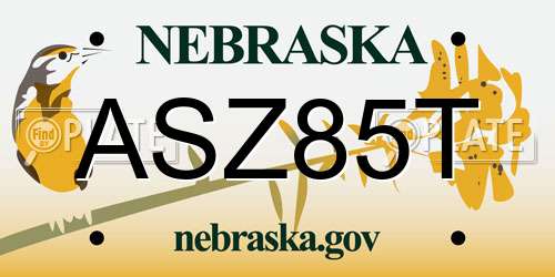 ASZ85T Nebraska License Plate