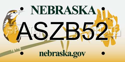 ASZB52 Nebraska License Plate