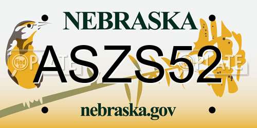 ASZS52 Nebraska License Plate
