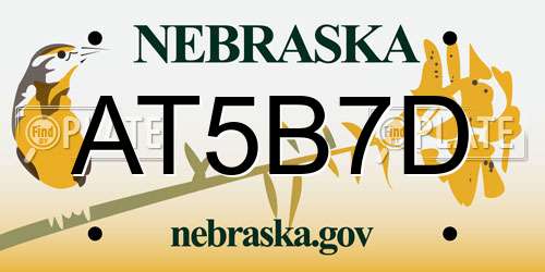AT5B7D Nebraska License Plate