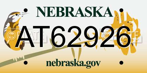 AT62926 Nebraska License Plate