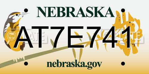 AT7E741 Nebraska License Plate