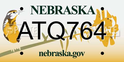 ATQ764 Nebraska License Plate