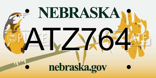 ATZ764 Nebraska License Plate