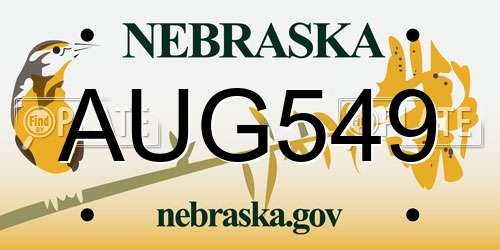 AUG549 Nebraska License Plate