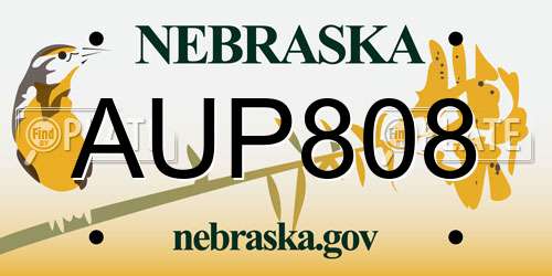 AUP808 Nebraska License Plate