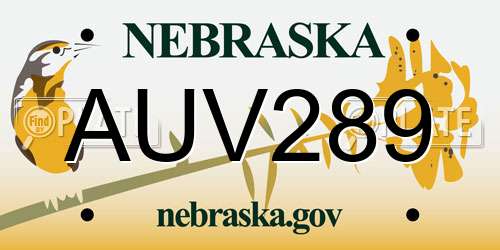 AUV289 Nebraska License Plate
