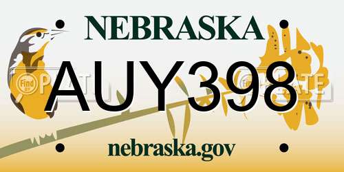 AUY398 Nebraska License Plate