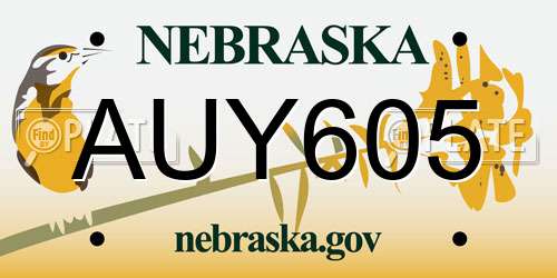 AUY605 Nebraska License Plate