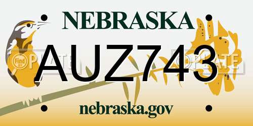 AUZ743 Nebraska License Plate