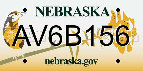 AV6B156 Nebraska License Plate