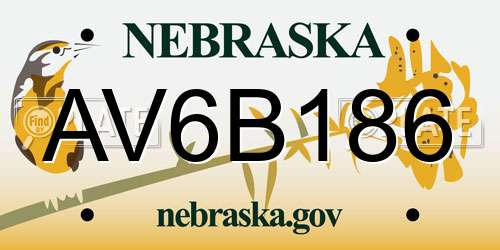 AV6B186 Nebraska License Plate