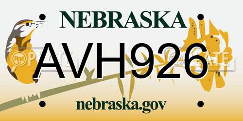 AVH926 Nebraska License Plate