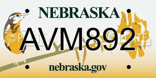 AVM892 Nebraska License Plate