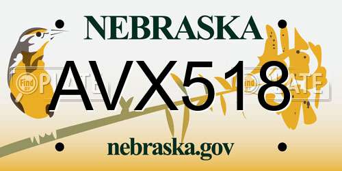 AVX518 Nebraska License Plate