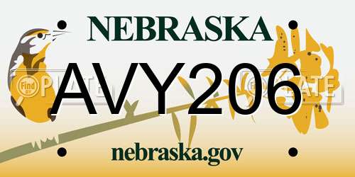 AVY206 Nebraska License Plate