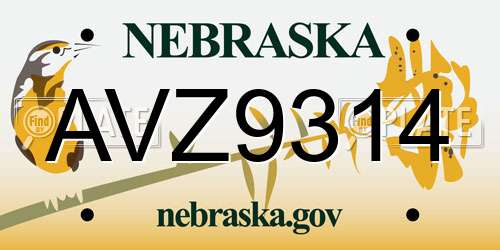 AVZ9314 Nebraska License Plate